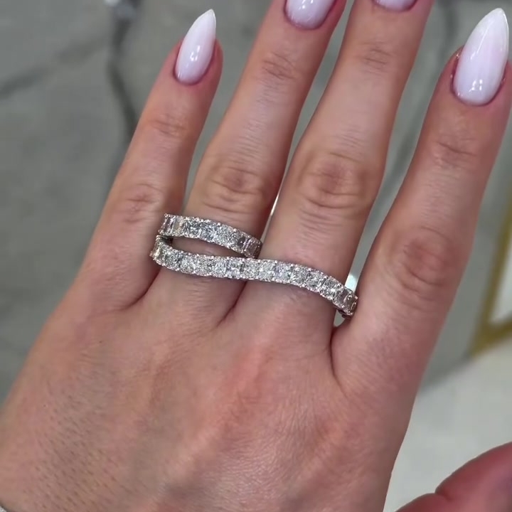 8ctw Emerald Cut White Sapphire Double Wave Stacking Wedding Band