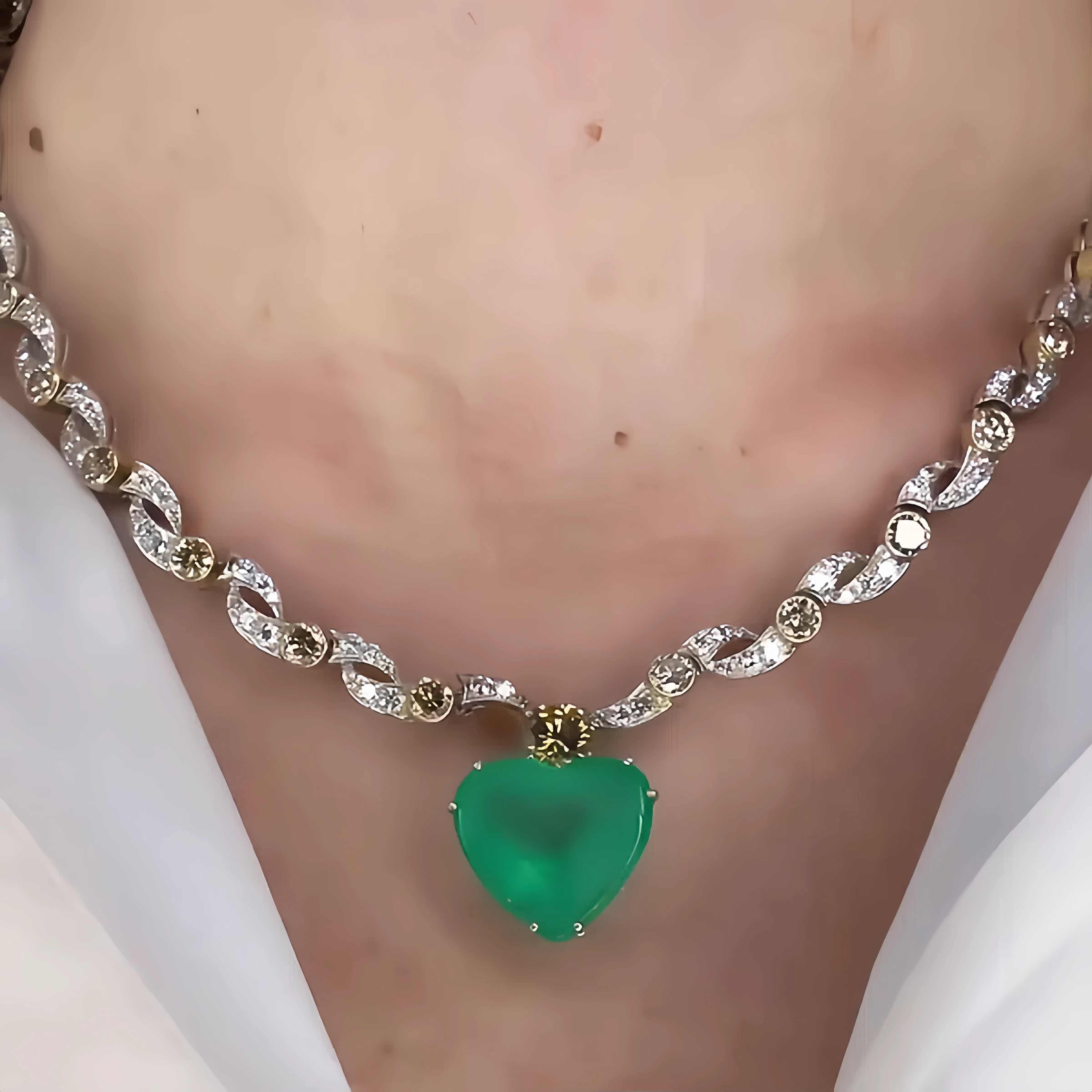 Stunning Heart Cut Emerald Sapphire Pendant Necklace