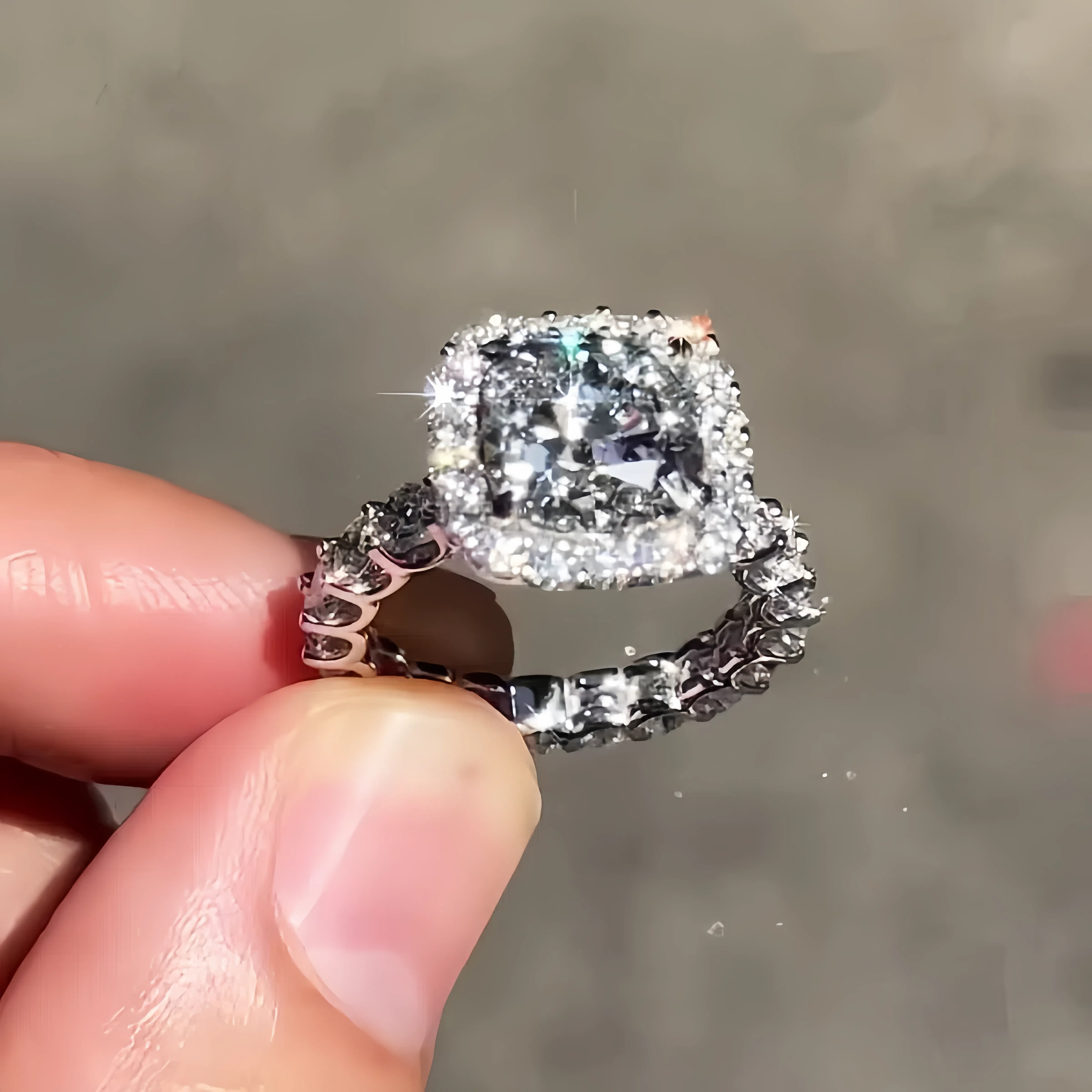 5ct Halo Cushion Cut White Sapphire Engagement Ring