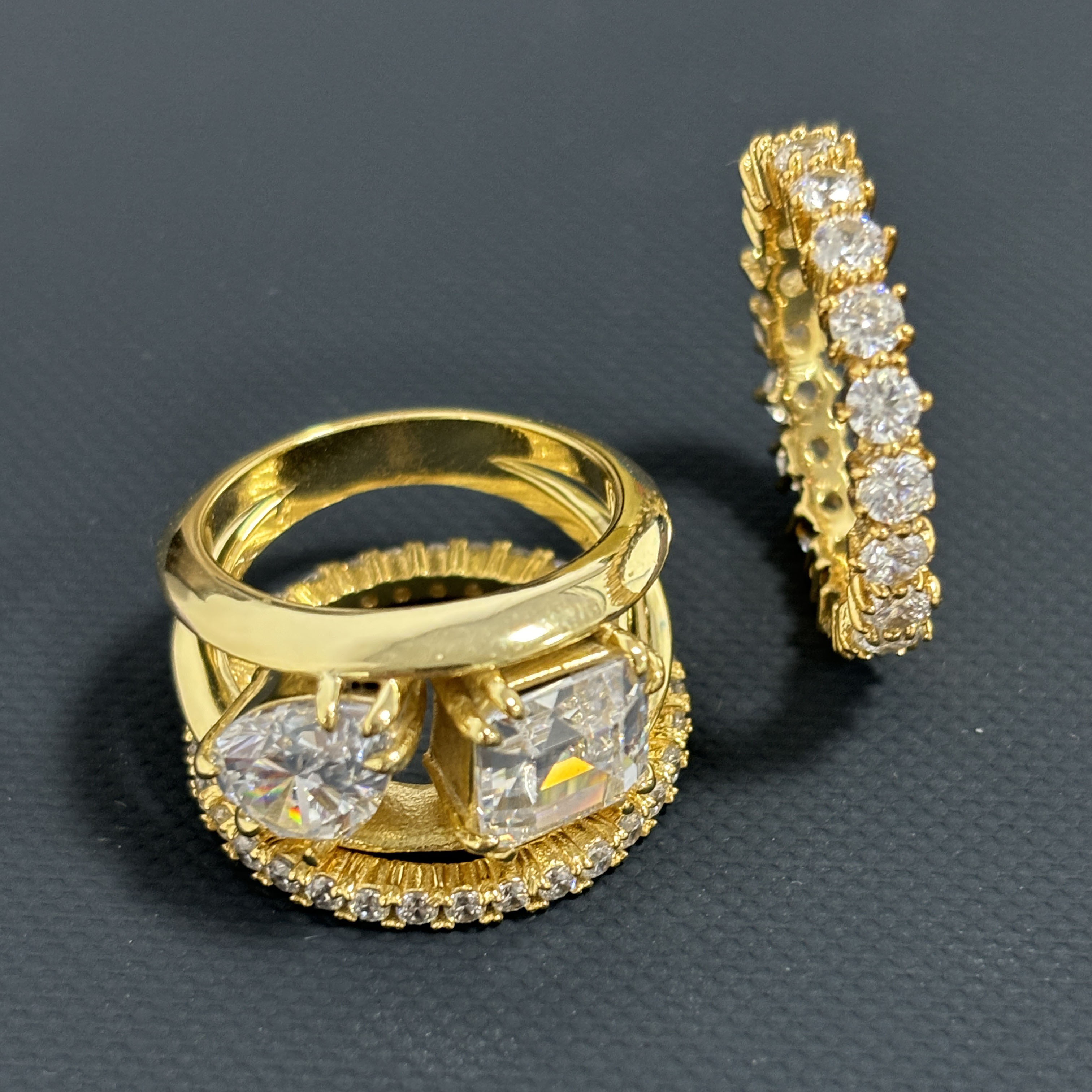 6ct Asscher&Pear Cut White Sapphire Wedding Set/3pcs