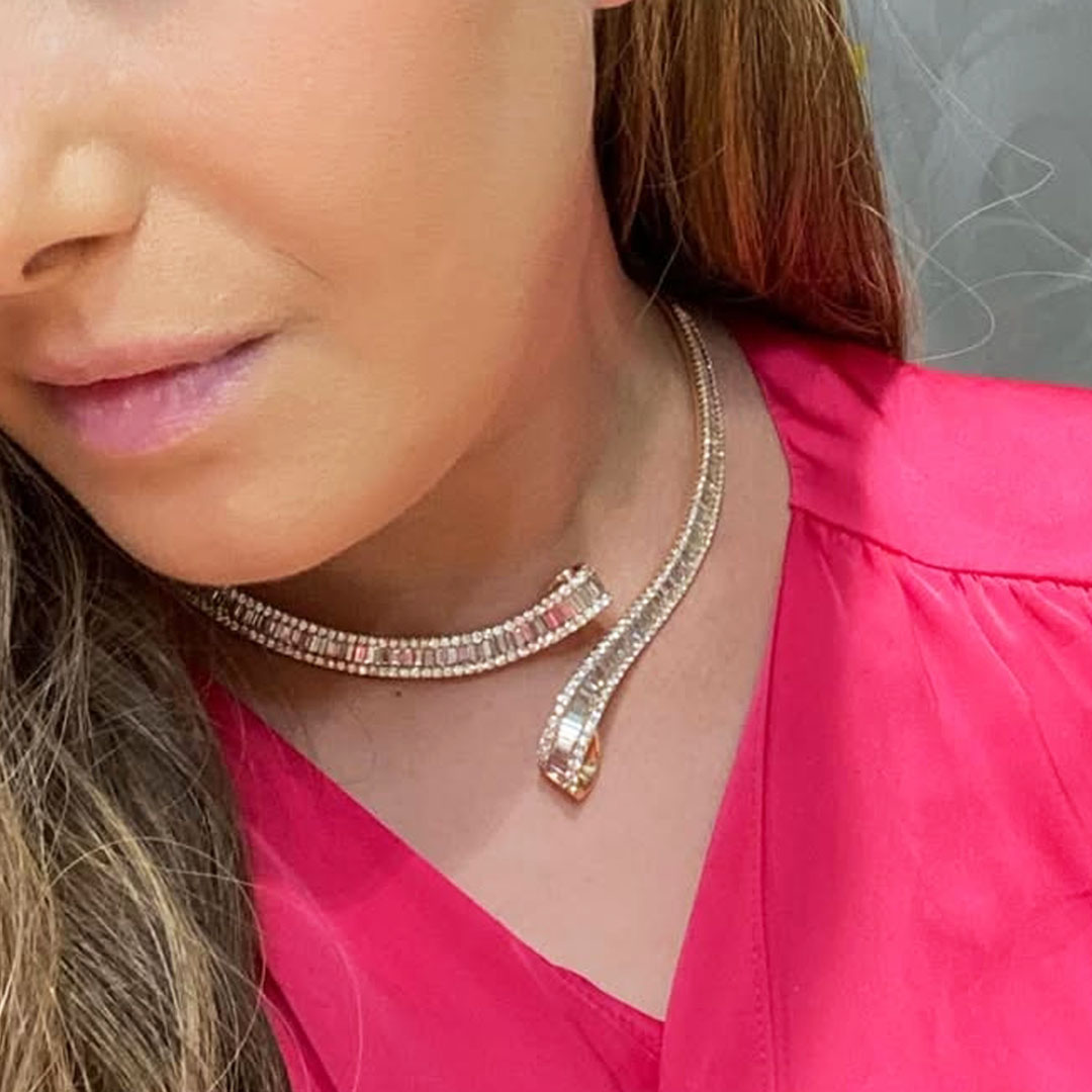 Luxury Open Design Baguette&Round Cut Diamond Necklace