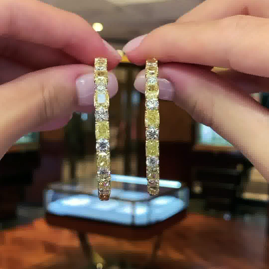 Radiant Cut Yellow Sapphire Hoop Earrings