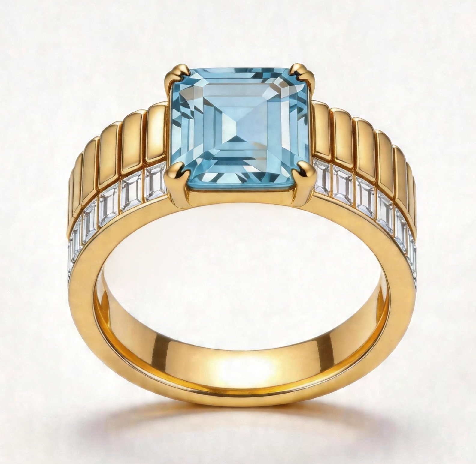 Original Design - 3ct Emerald Cut Emerald and Aquamarine Sapphire Engagement Ring