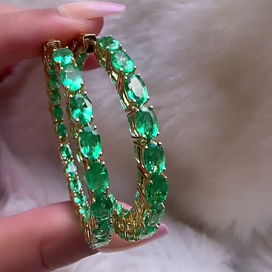 Oval Cut Emerald Sapphire Hoop Earrings
