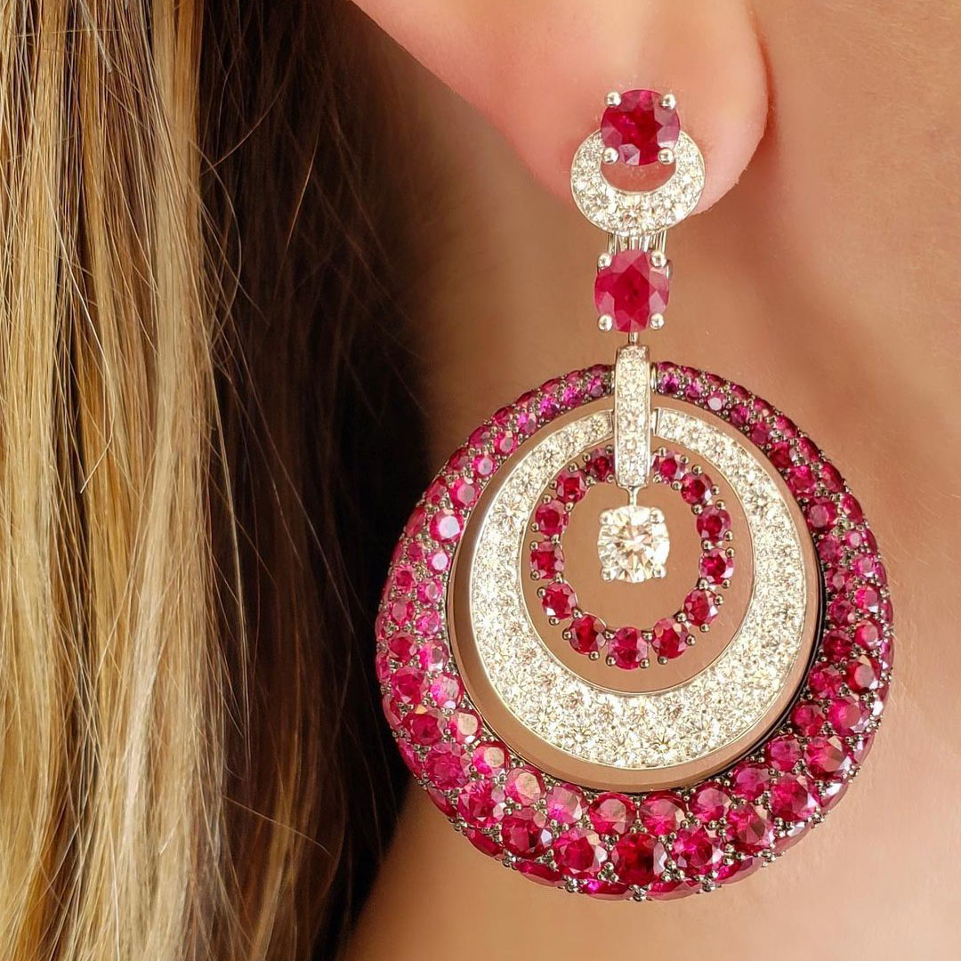 Round Cut Ruby ​​Sapphire Drop Earrings
