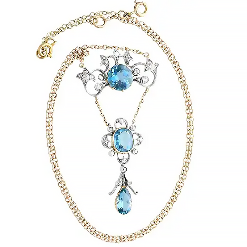 Art Deco Aquamarine Sapphire Pendant Necklace