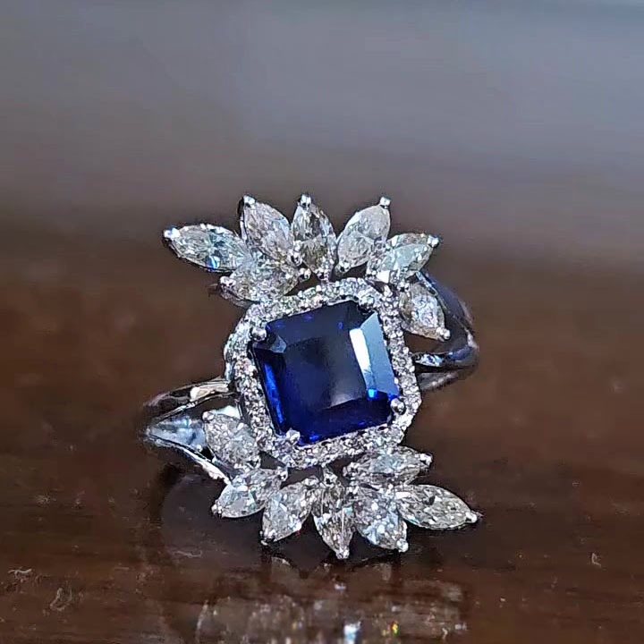 4ct Asscher Cut Blue Sapphire Engagement Ring