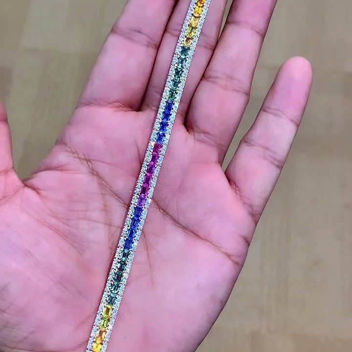 Emerald Cut Rainbow Sapphire Bracelet
