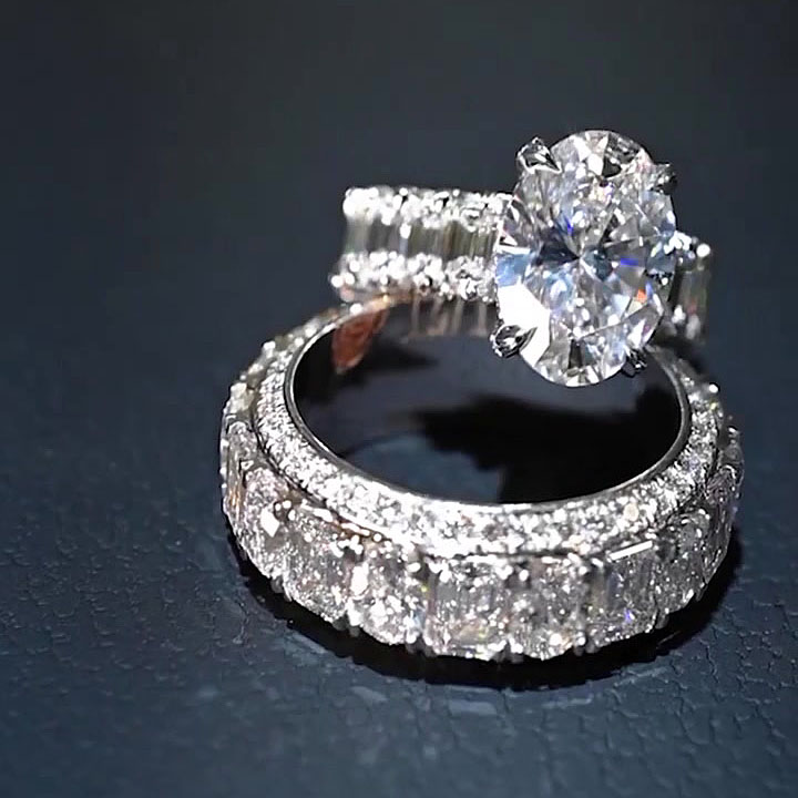 3.5ct Oval Cut White Sapphire Wedding Set