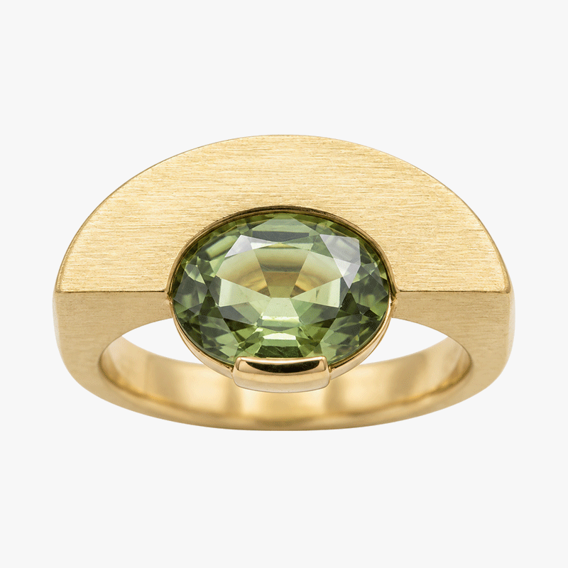 2.14ct Oval Cut Yellow / Green Sapphire Solitaire Men's Ring