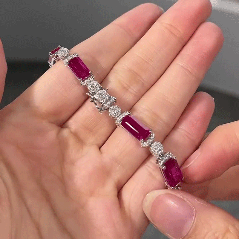 Emerald Cut Rose & Round Cut White Sapphire Bracelet