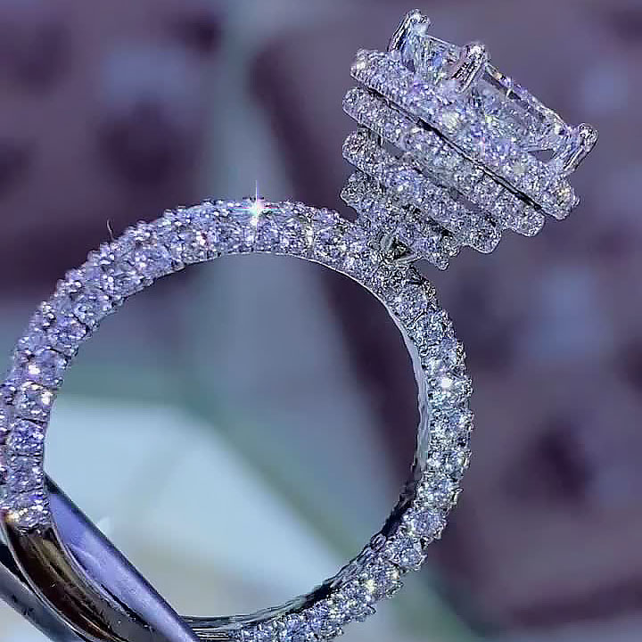 2ct Halo Princess Cut White Sapphire Engagement Ring