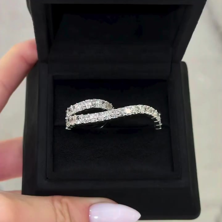 8ctw Emerald Cut White Sapphire Double Wave Stacking Wedding Band