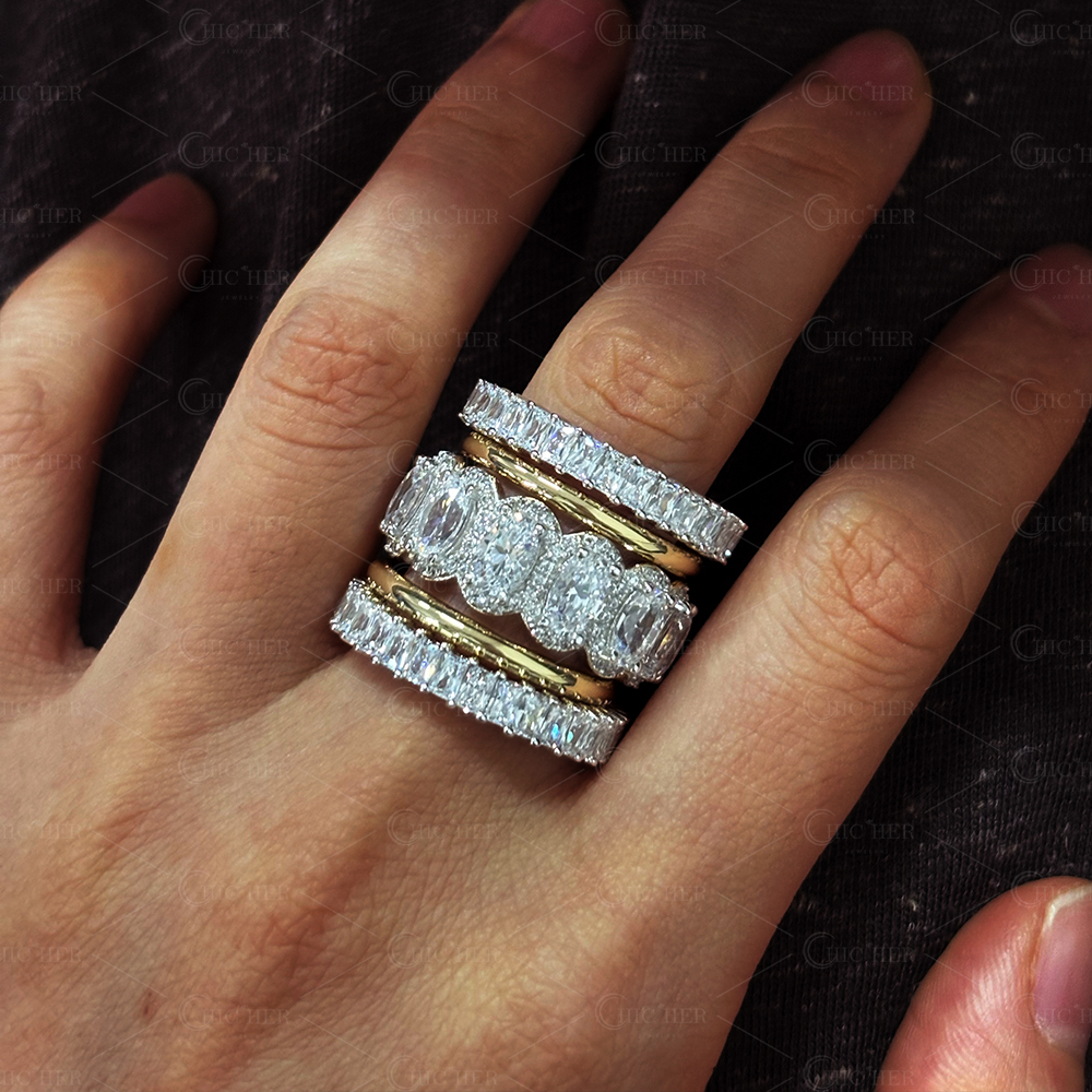 8.75ct Cushion Cut White Sapphire Stacking Ring Set/ 5pcs