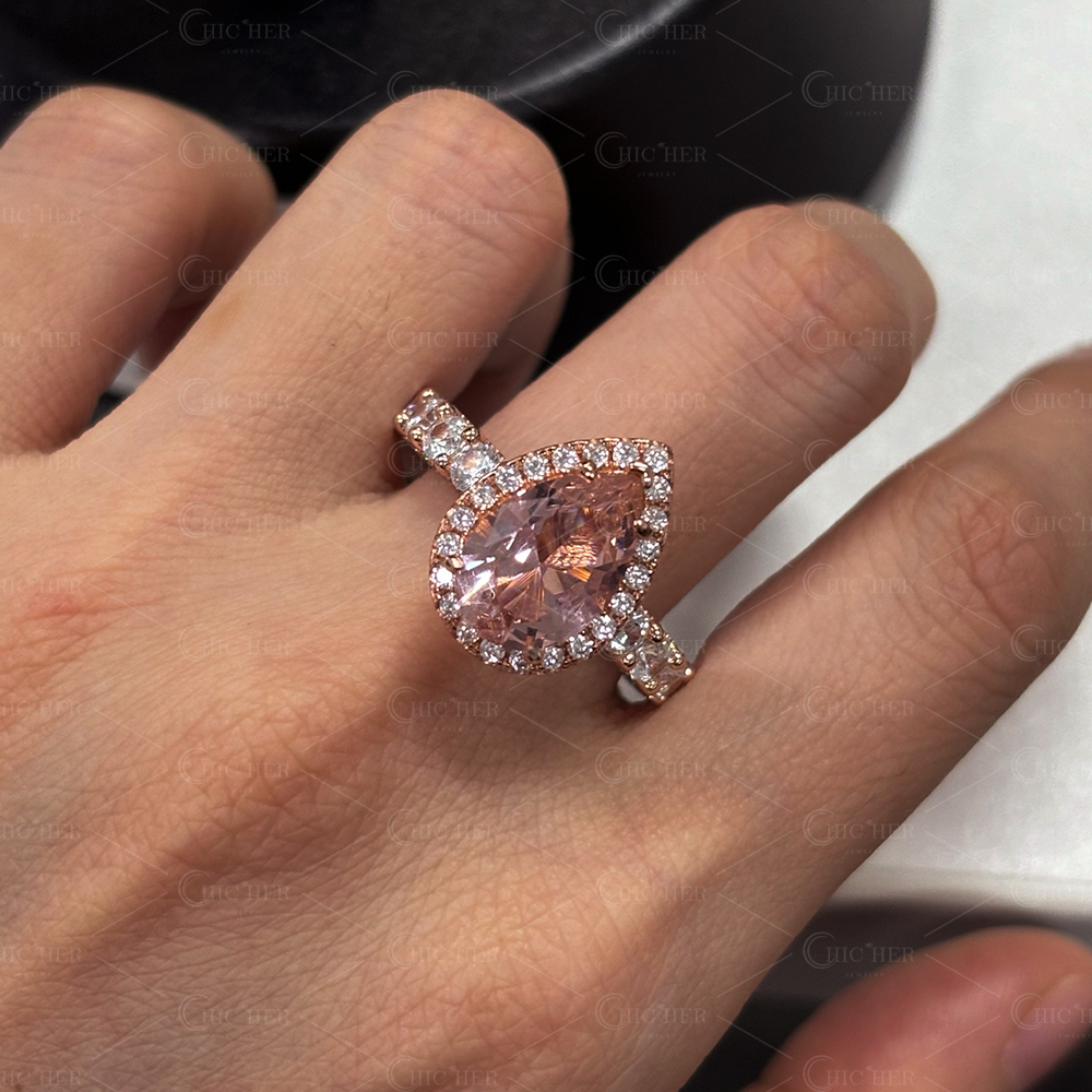 6ct Halo Pear Cut Pink Sapphire Engagement Ring