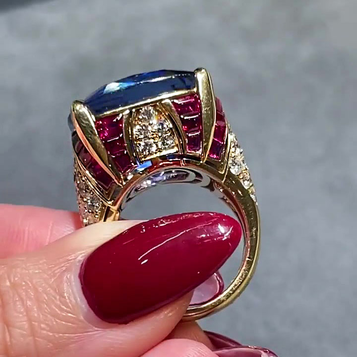 6ct Cushion Cut Blue Sapphire Engagement Ring