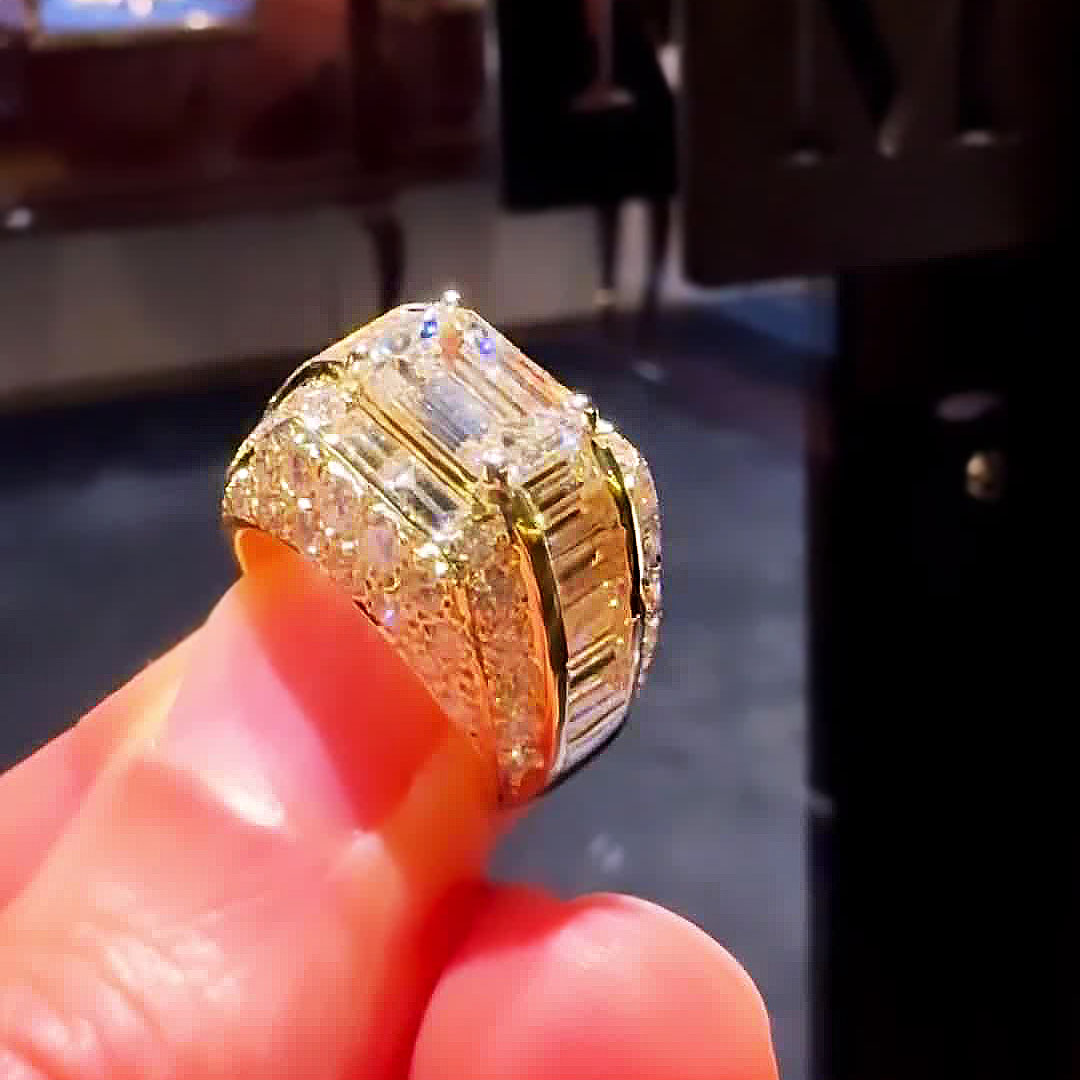 4ct Emerald Cut Yellow Sapphire Hip Hop Ring