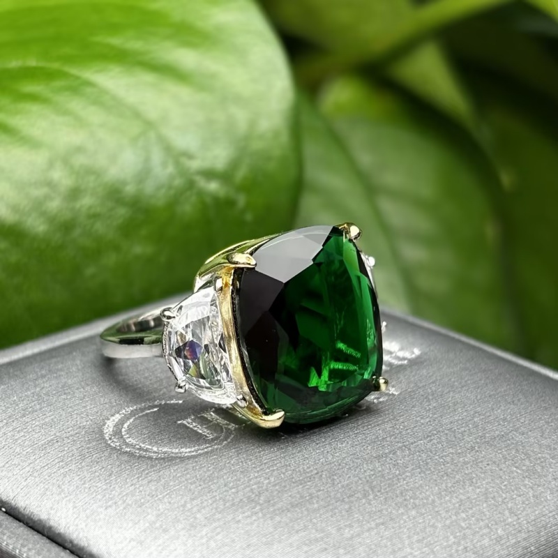 5ct Cushion Cut Emerald Sapphire Three-stone Ring