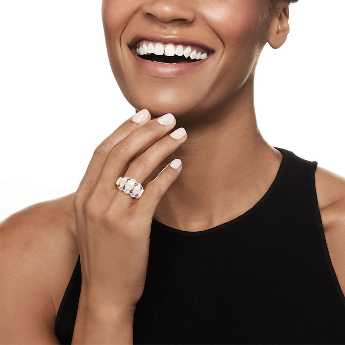 7.25ct Five Stone Oval Cut Opal Sapphire Eternity Ring