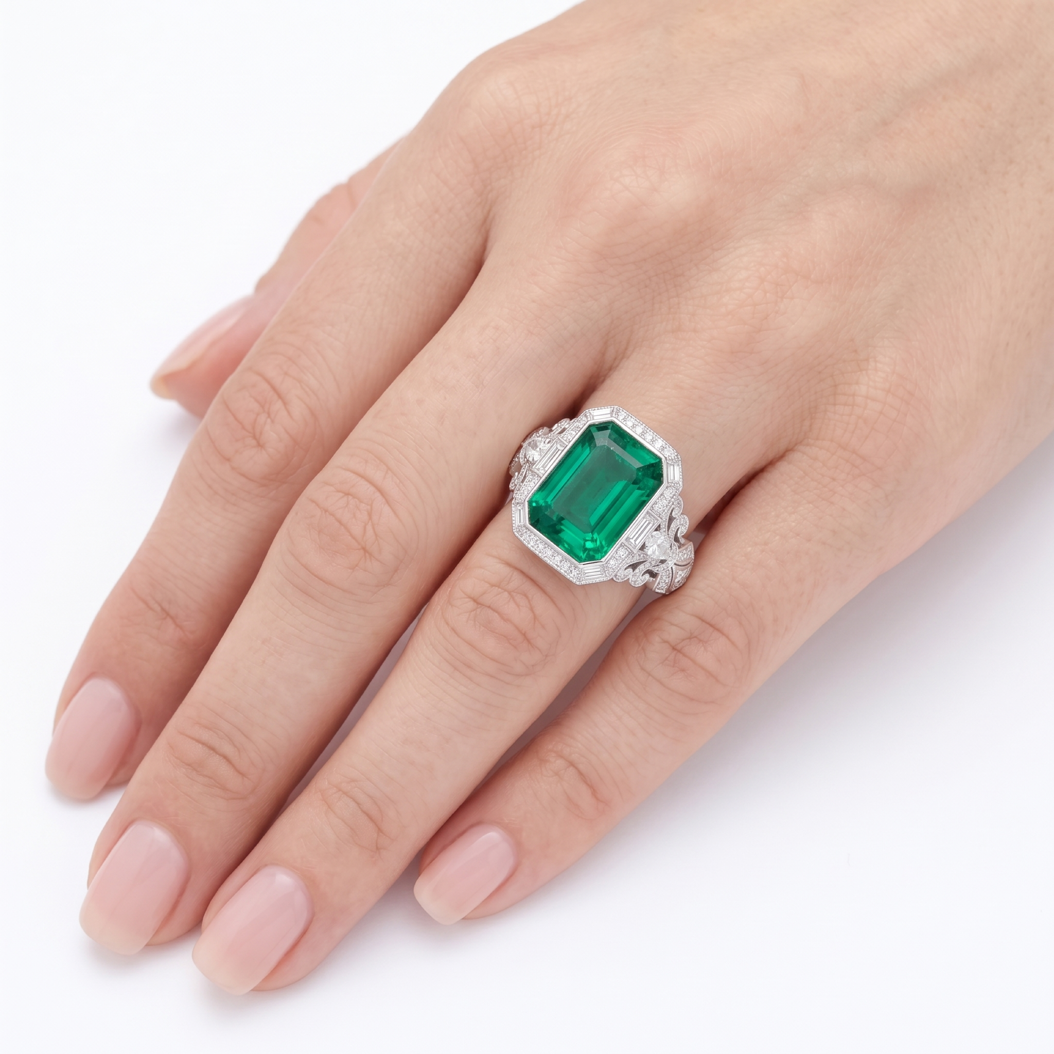 5 Carats Emerald Cut Emerald Color Engagement Ring