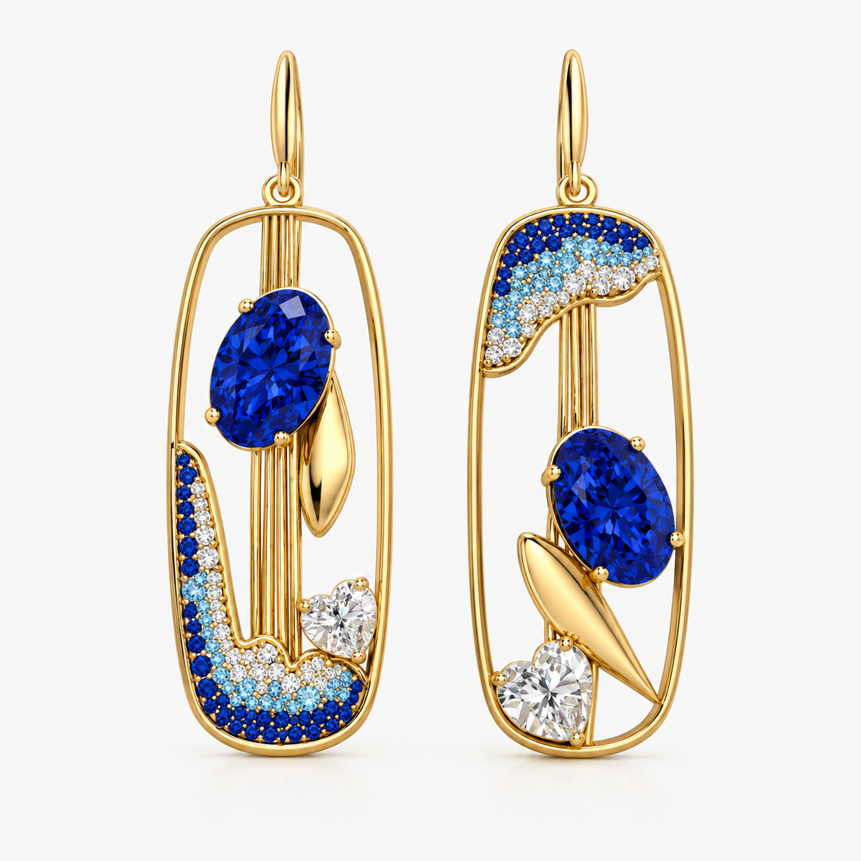 Original Design - Oval Cut Blue Sapphire Dangle Earrings - 1 Pair