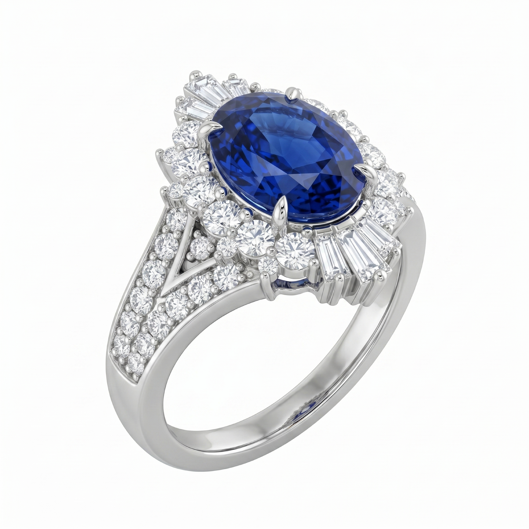 Original Design - 3.5ct Oval Cut Blue Sapphire Engagement Ring