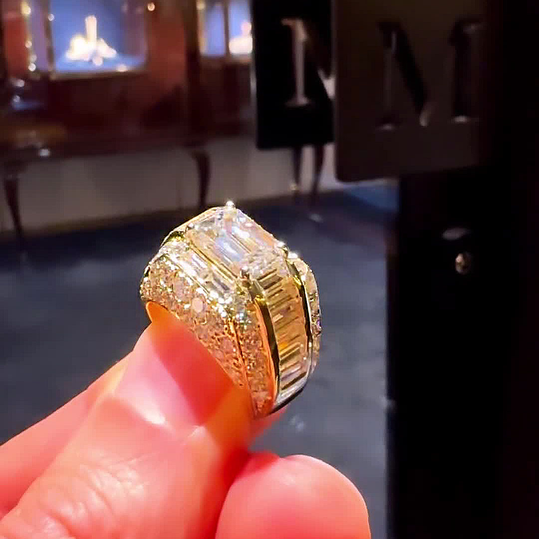 4ct Emerald Cut Yellow Sapphire Hip Hop Ring