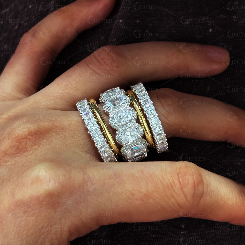 8.75ct Cushion Cut White Sapphire Stacking Ring Set/ 5pcs