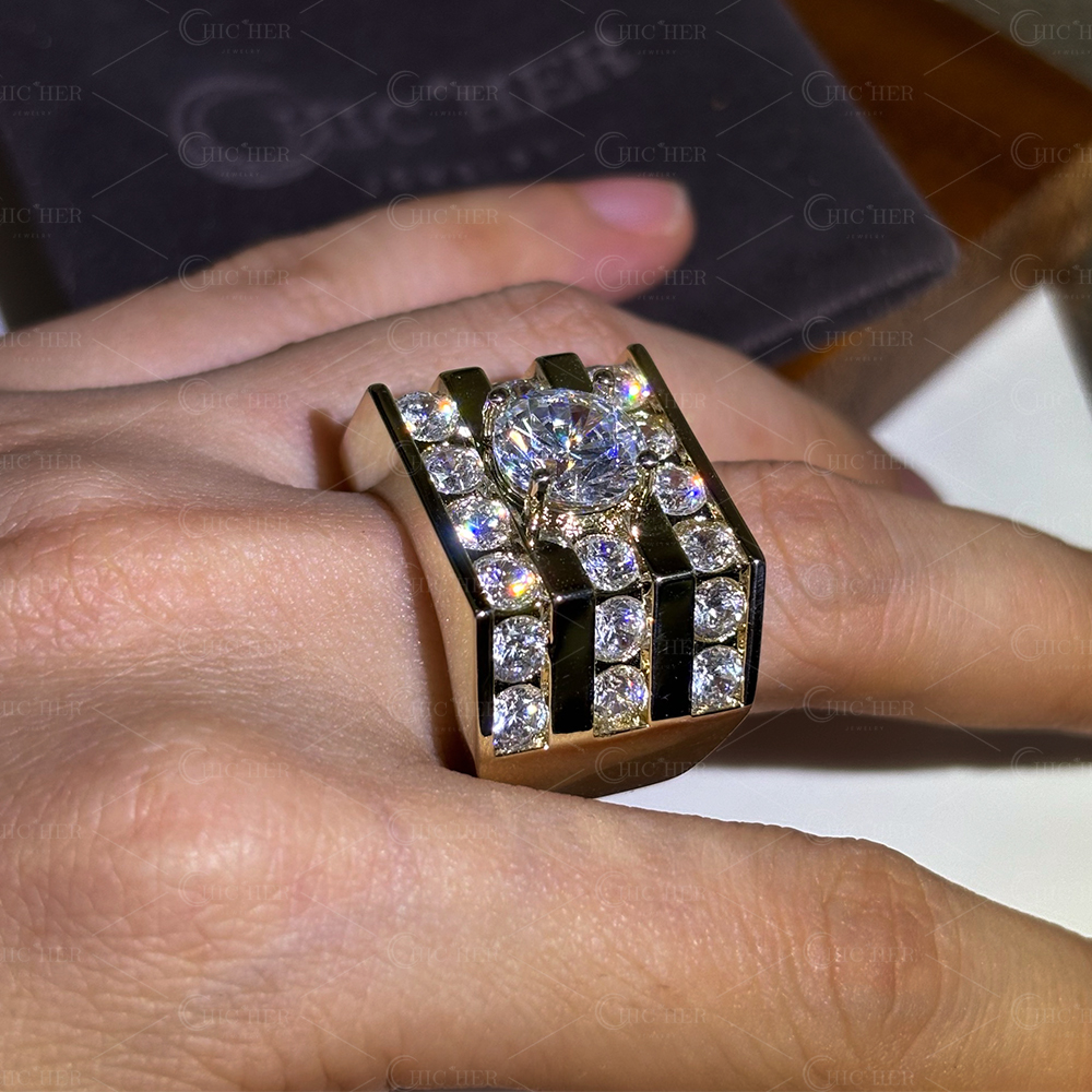 3ct Round Cut Men's Wide Band in Gold