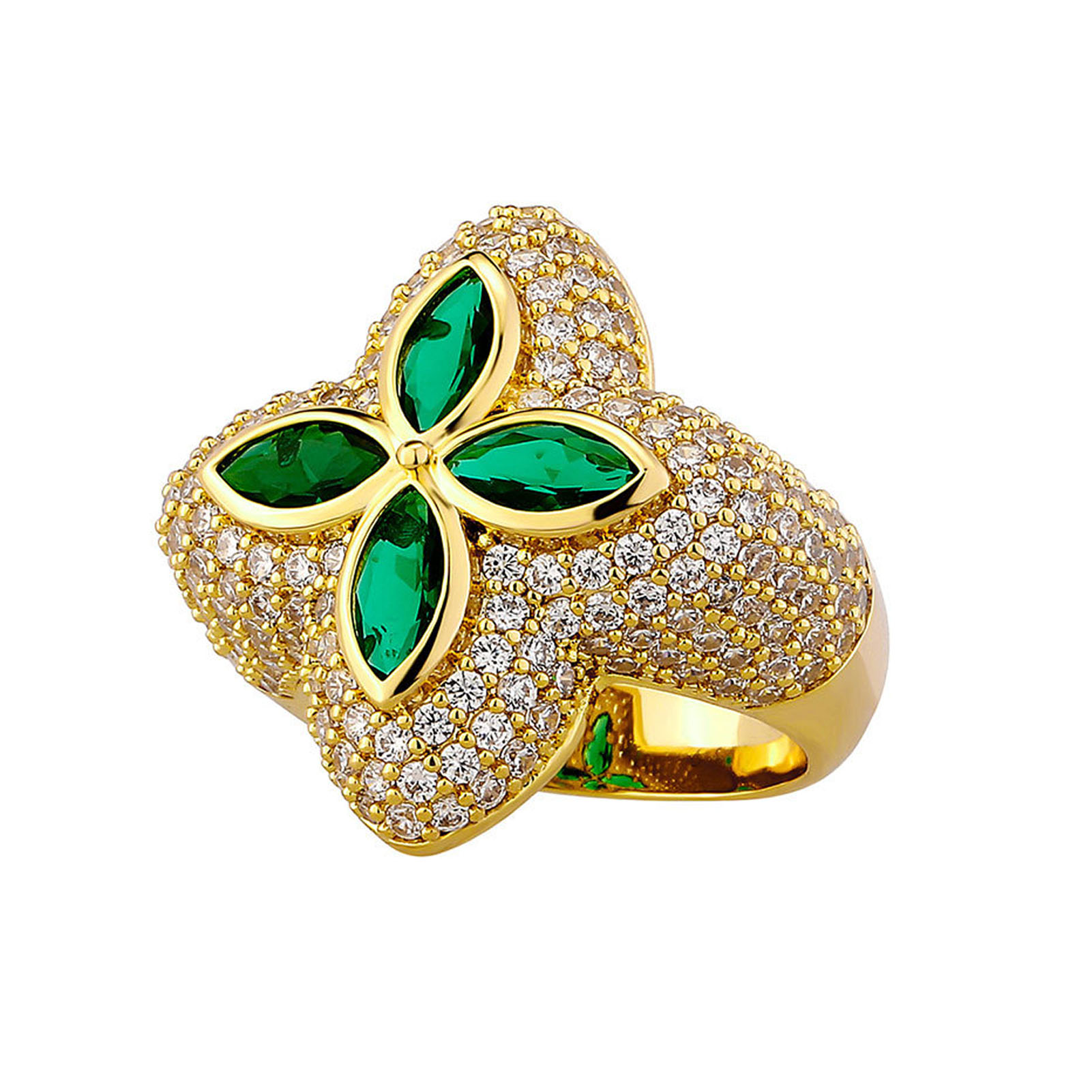 4.5ct Micro Pave Setting Emerald Sapphire Four-Leaf Clover Men's Ring