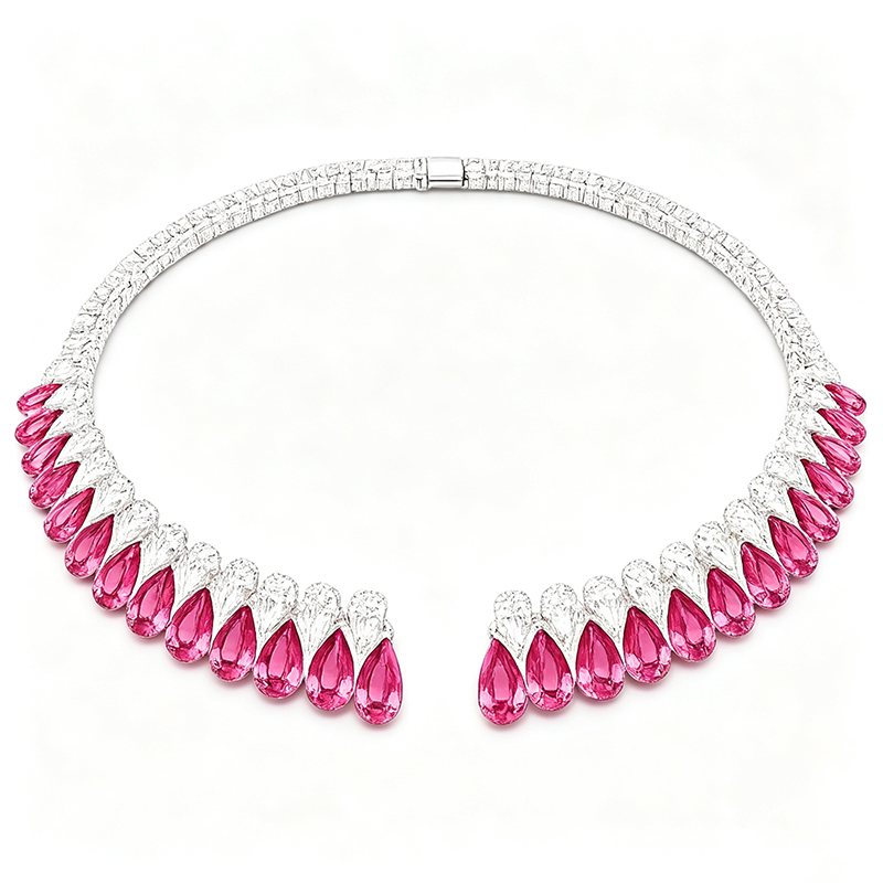 Rose & White Sapphire Multi Cut Two Piece Necklace Set