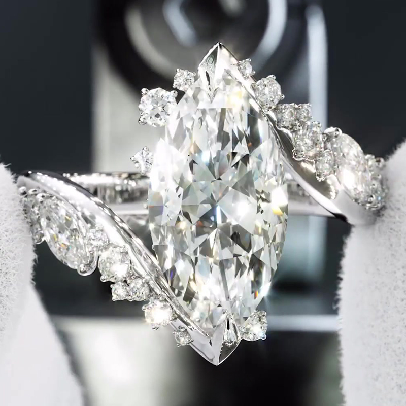 Bypass Design 3ct Marquise Cut White Sapphire Engagement Ring