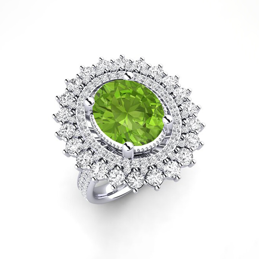 6 Color Options Oval Cut Blue Sapphire Double Halo Ring