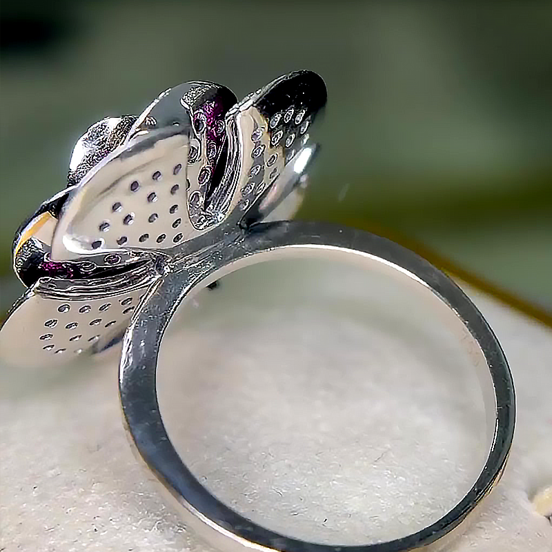 6.35ct Floral Design White&Amethyst Sapphire Cocktail Ring