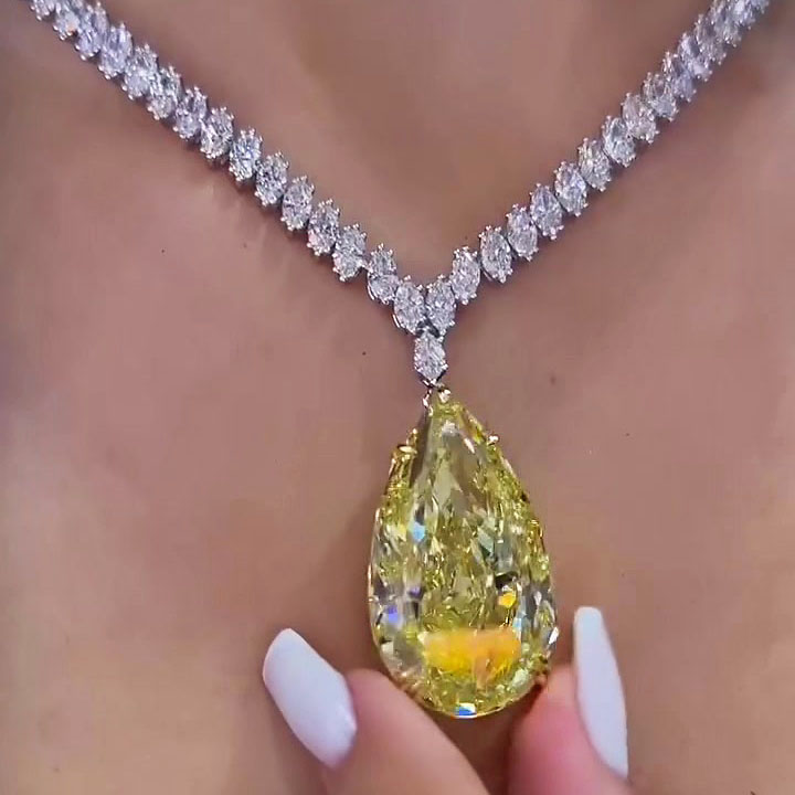 Pear Cut Yellow Sapphire Pendant Necklace