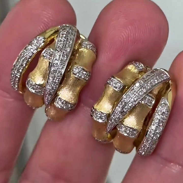 3.25ct Bamboo Round Cut White Sapphire Ring&Earrings