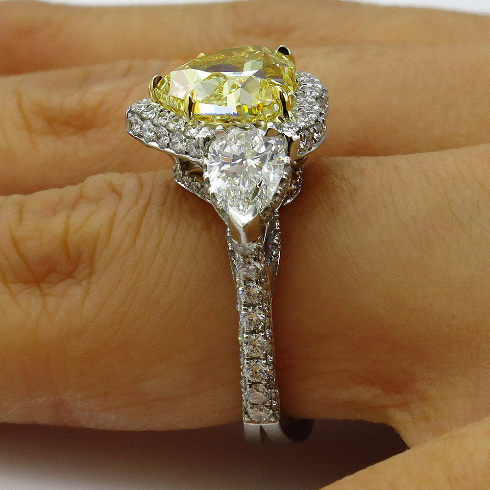 3.5ct  Fancy Yellow Sapphire Heart Cut Halo Engagement Ring