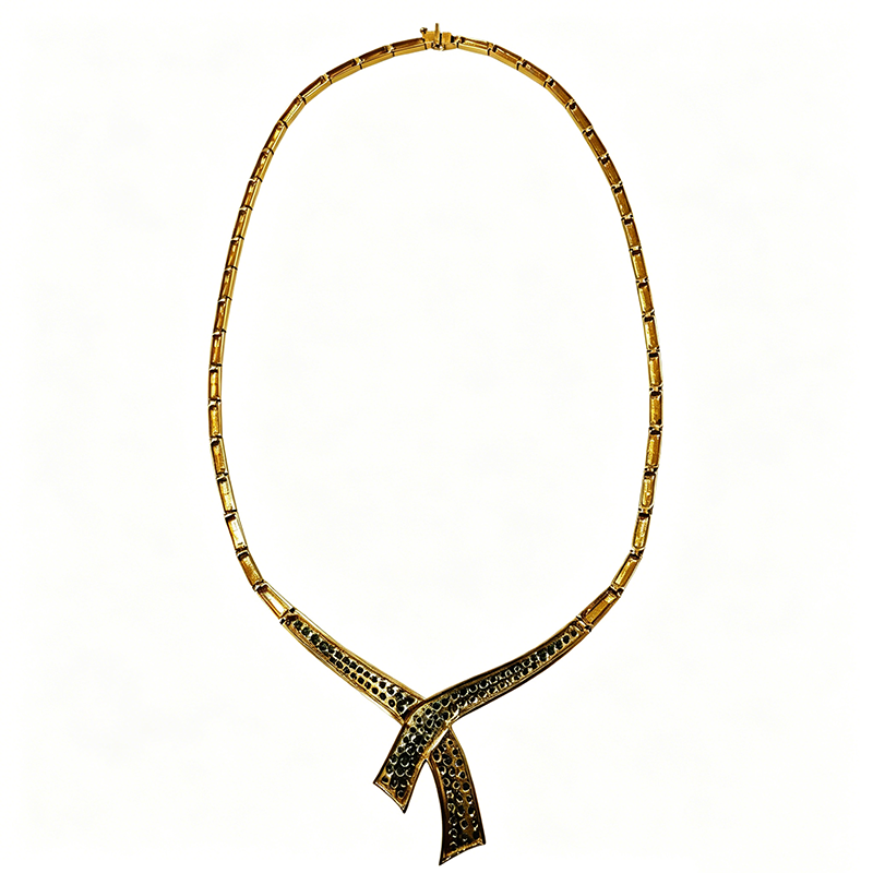 Round Cut Emerald & White Sapphire Cross Bow Choker Necklace