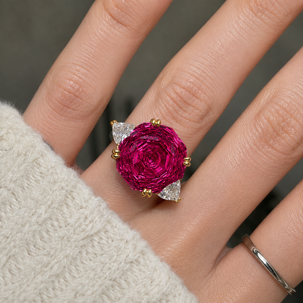 5ct Rose Cut Multi Color Sapphire Three-Stone Engagement Ring (5 Color Options)