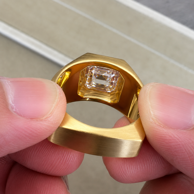 4ct Inverted Asscher Cut White Sapphire Men's Solitaire Ring