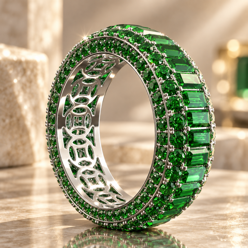 Fashion 8.45ctw Rectangle Cut Red / Green Sapphire Wedding Band(2 Color Options）