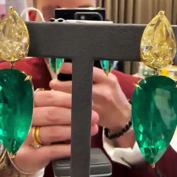 Pear Cut Emerald Sapphire Drop Earrings