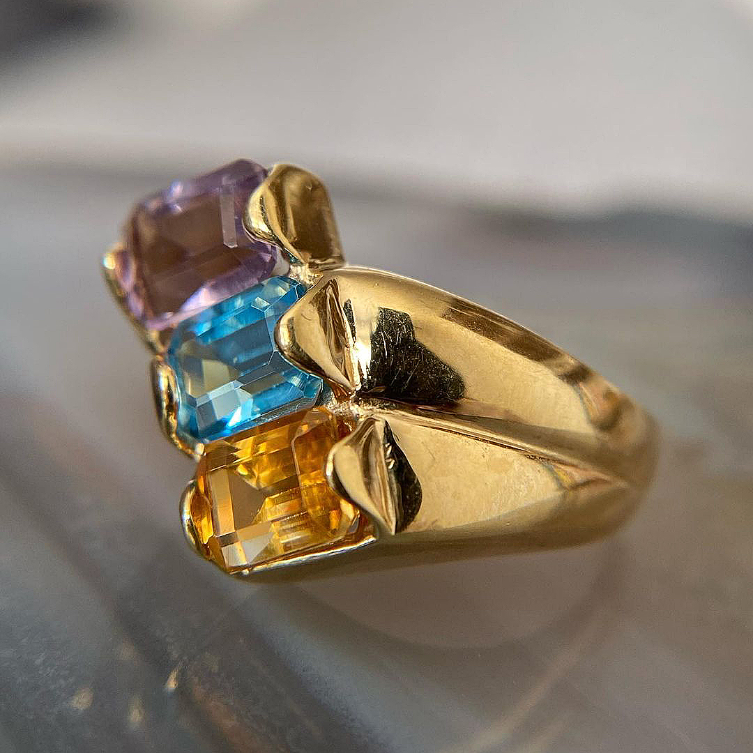 6ct Emerald Cut Rainbow Sapphire Eternity Ring