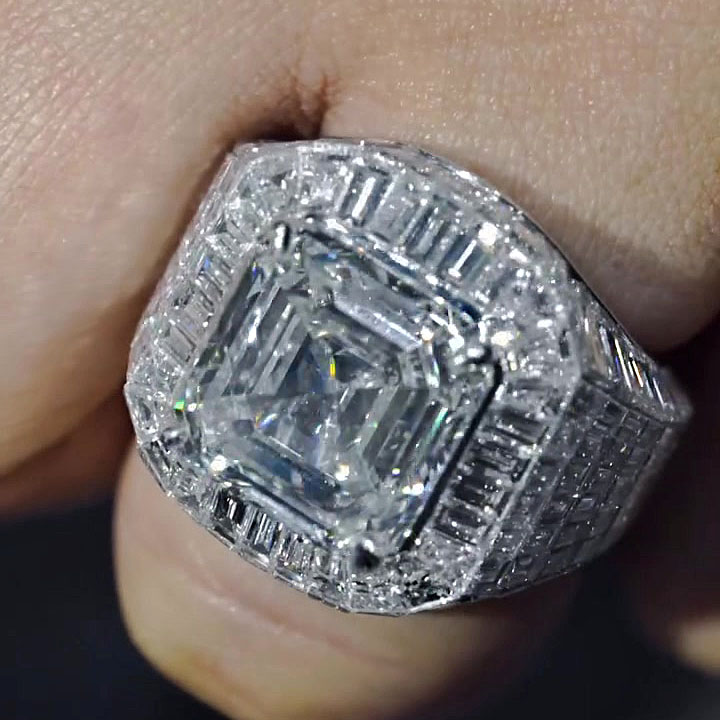 7ct Asscher Cut White Sapphire Men's Engagement Ring