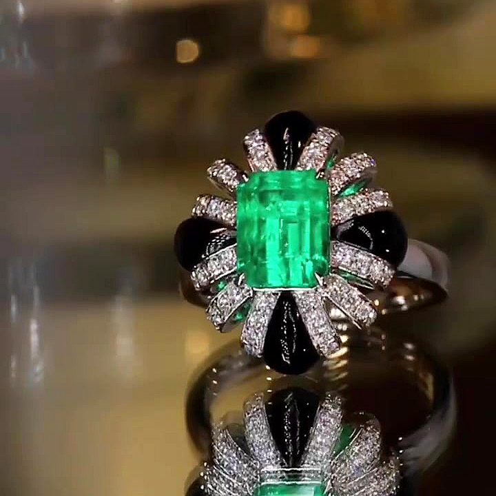 6ct Radiant Cut Emerald Sapphire Engagement Ring