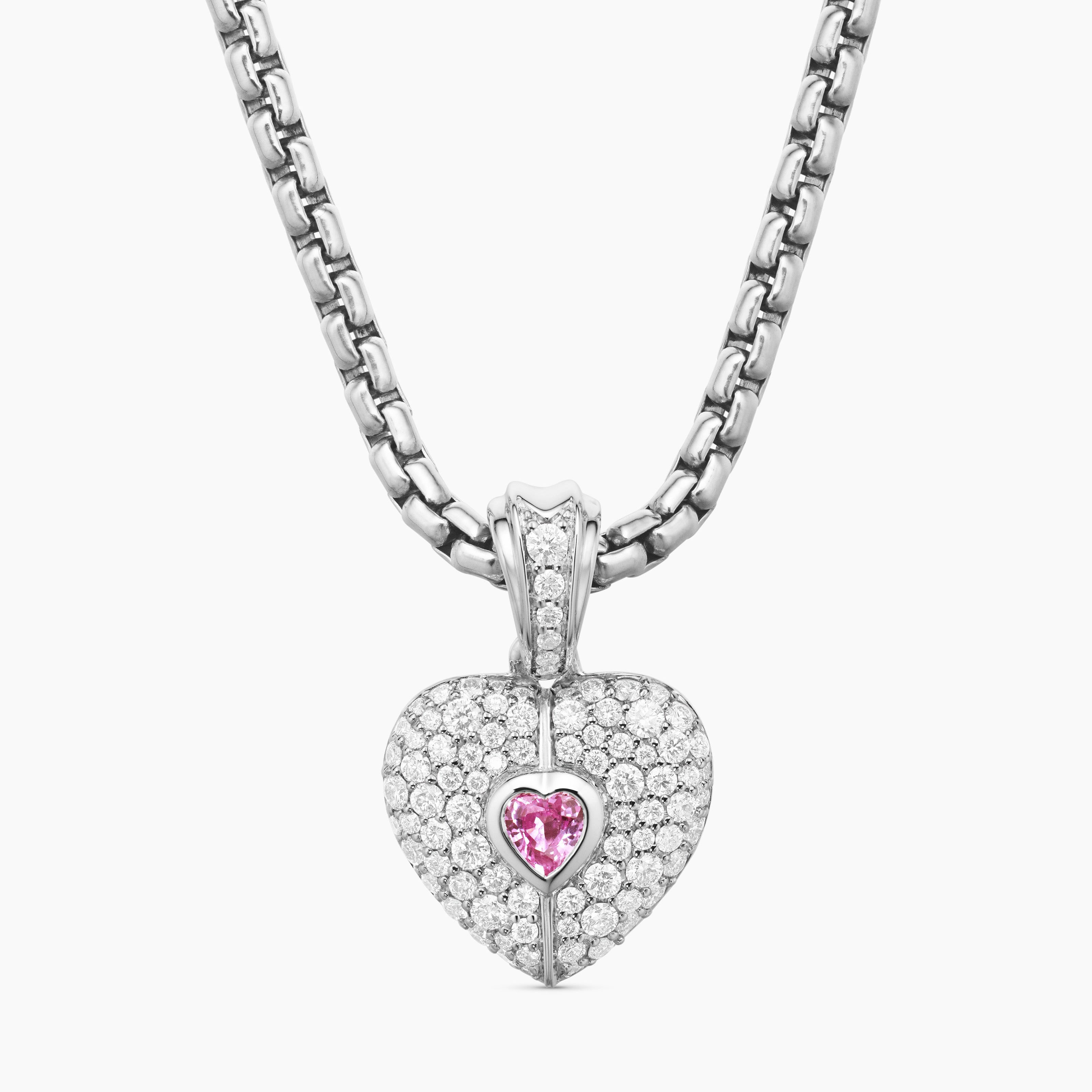 Fashion Two-tone Pink&Diamond Heart Pendant Necklace