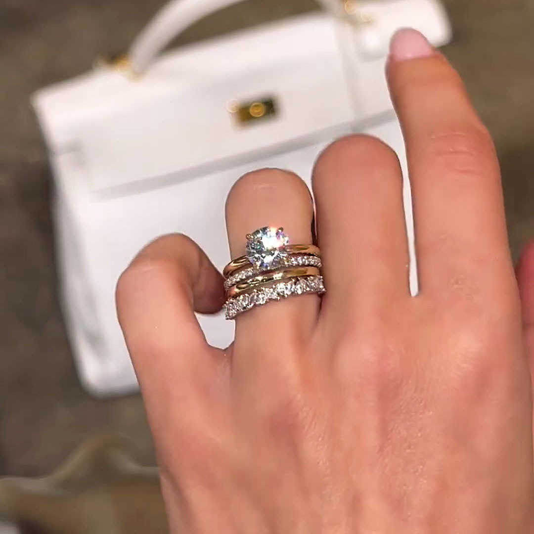 1.5ct Round Cut White Sapphire Wedding Set / 4pcs