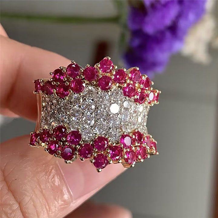 6.85ct Round Cut Ruby&White Sapphire Eternity Ring