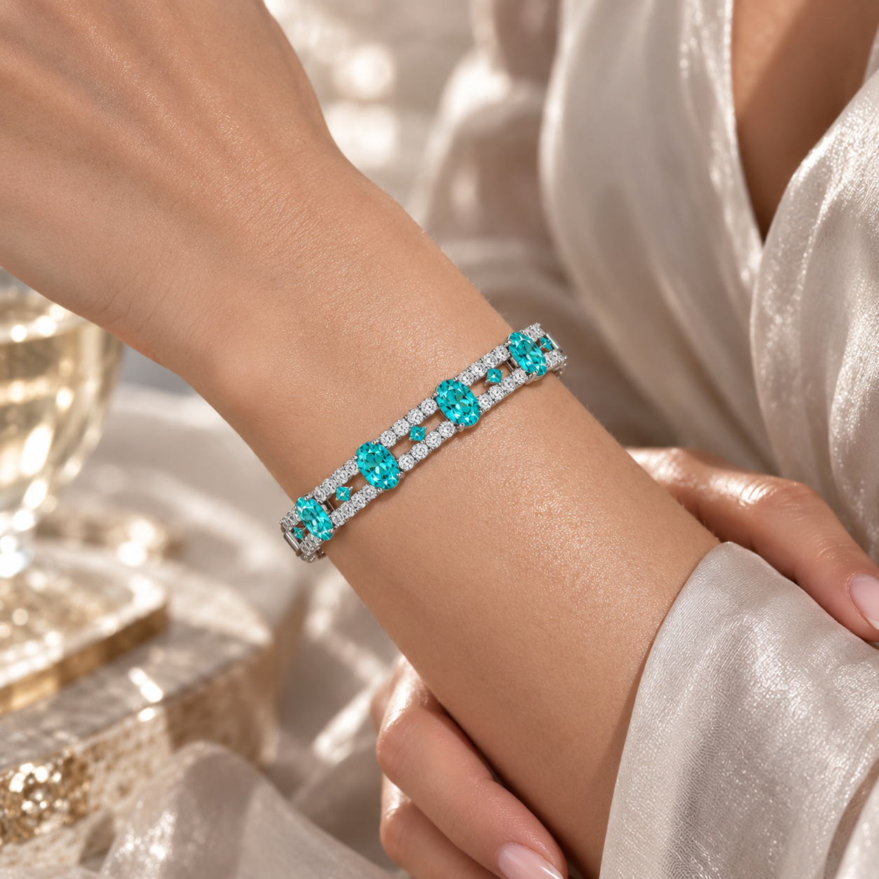 Original Design - Oval Cut paraiba Sapphire Bracelet