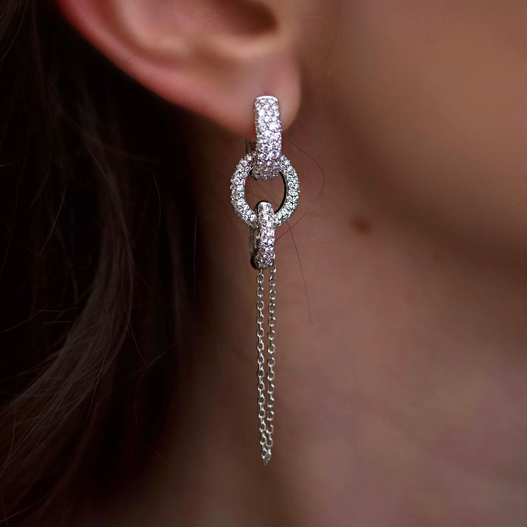 Round Cut White Sapphire Drop Earrings